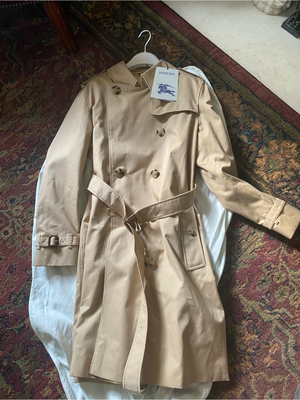 Burberry Camel Tan Double-Breasted Trench Coat with Belt